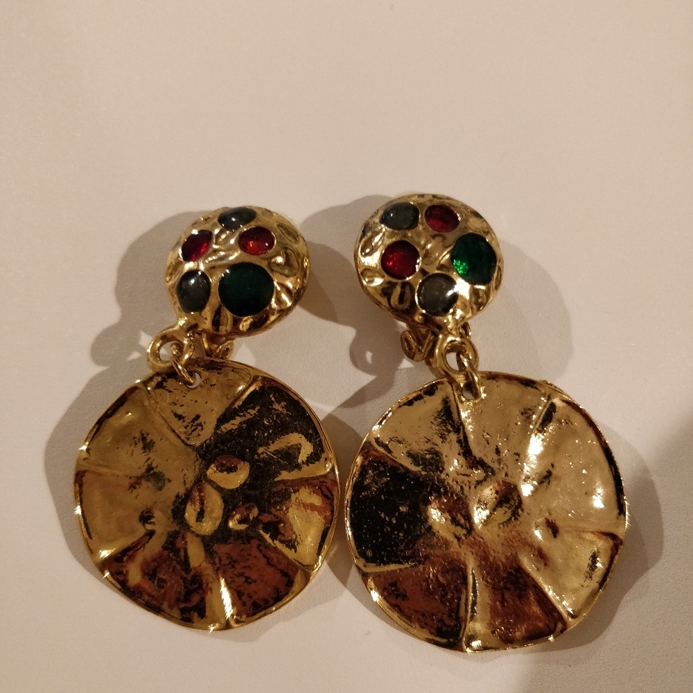 (3/$15) vintage clip-on color disk earrings - Picture 3 of 6